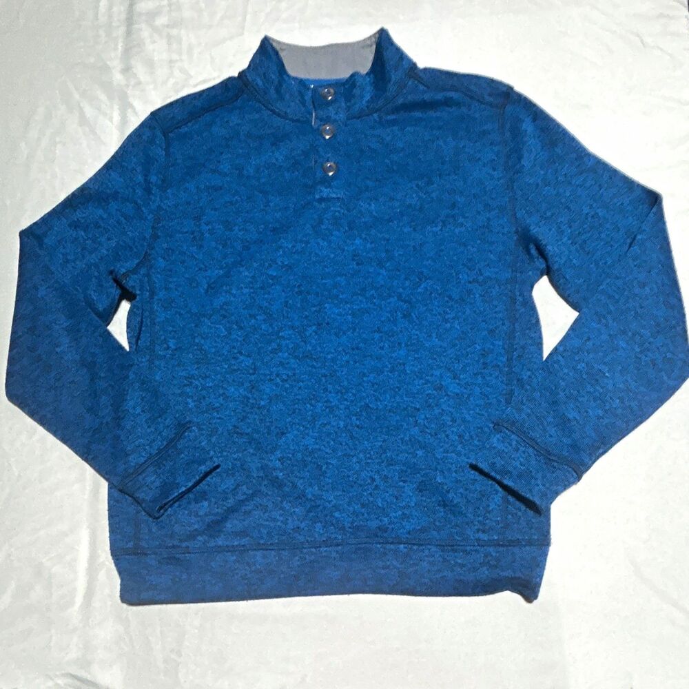 Paradise Collection Men's Blue Mock Neck 3-Button Fleece Pullover Sweatshirt M